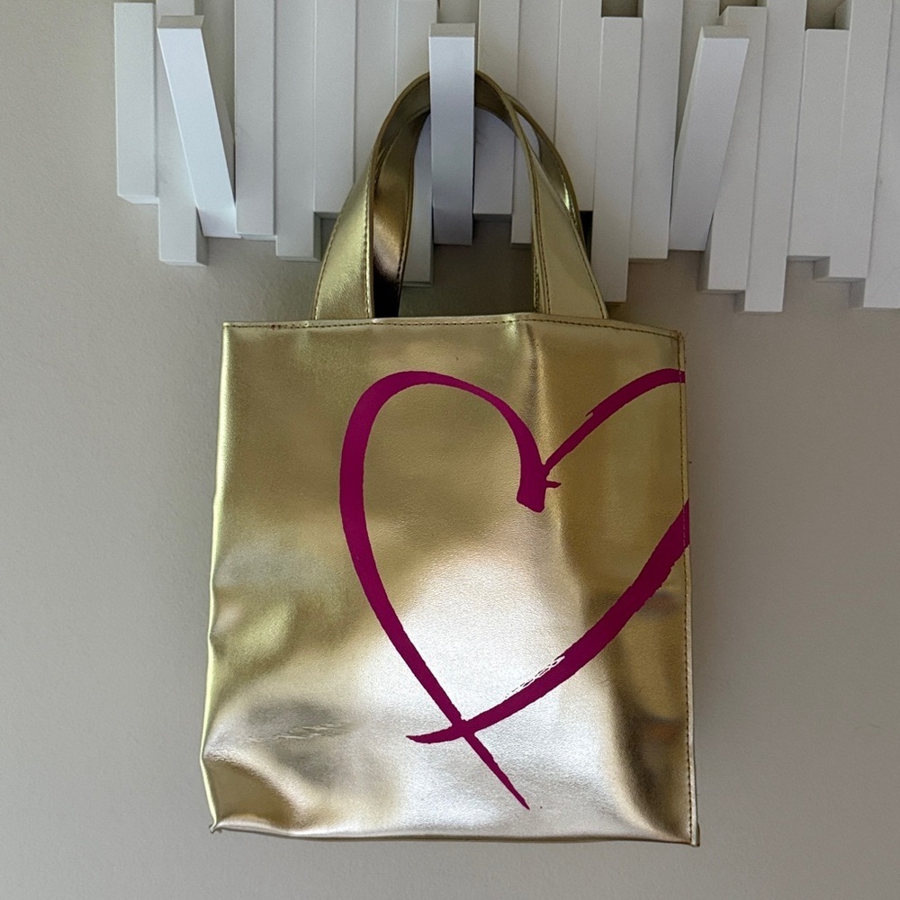 Victoria's Secret Hot Model Small Gold Tote Bag Purse Heart Logo